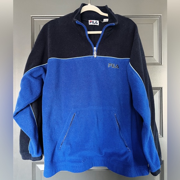 Fila blue black quarter zip pullover fleece sweater size M